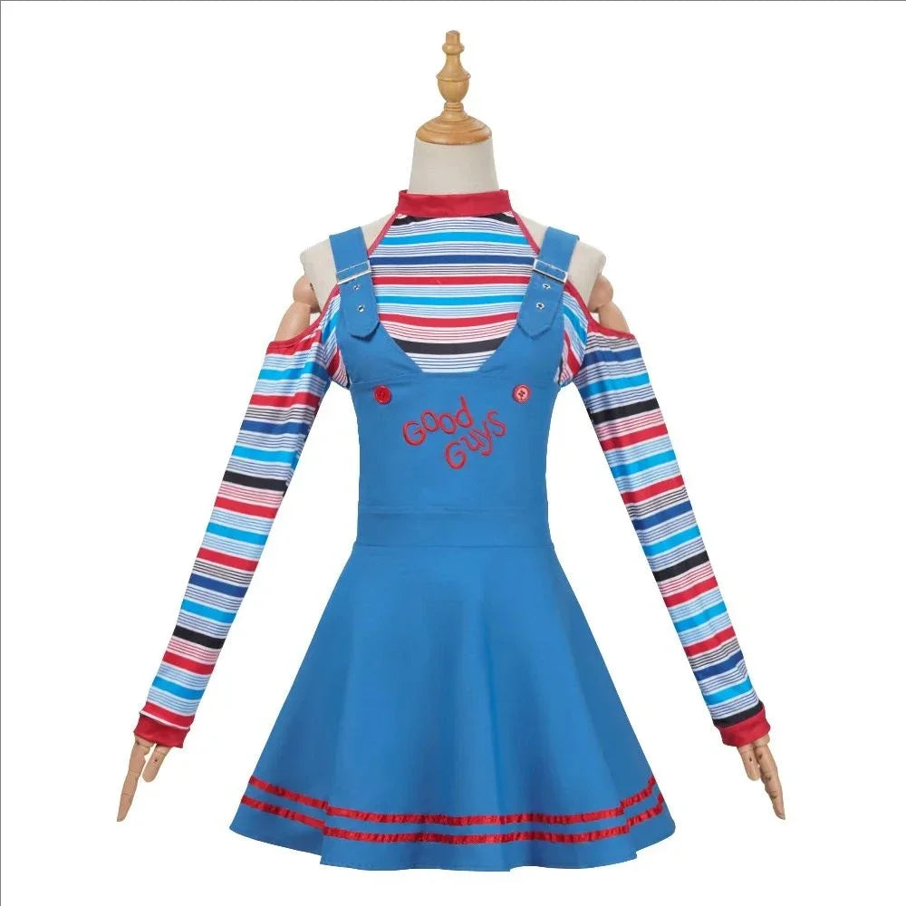 Disfraz de muñeco fantasma para mujer, disfraz de Chucky, vestidos elegantes para niñas adultas, disfraz de payaso de muñeco fantasma de terror para carnaval, Halloween