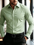 2025 Men's Shirt Brand New Solid Color Long Sleeve Smart Casual Four Season Elastic Male Business Shirts