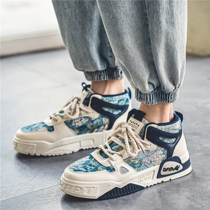 Men's high-top Korean trend sports casual shoes four seasons soft-sole anti-slip outdoor sports board shoes flat walking shoes