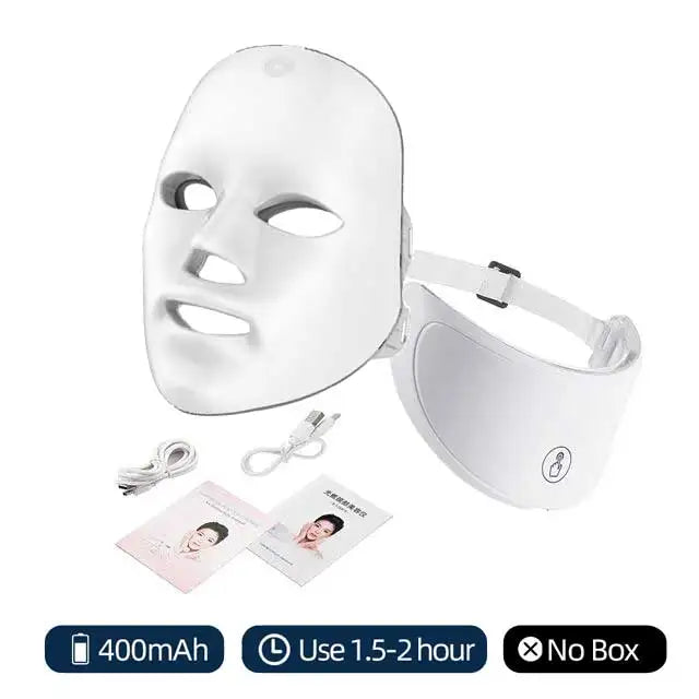 Mascarilla Facial Led de 7 colores con cuello, mascarilla de terapia de luz roja para reafirmar la piel, estiramiento, antienvejecimiento, bioluz, blanqueamiento de belleza para el hogar
