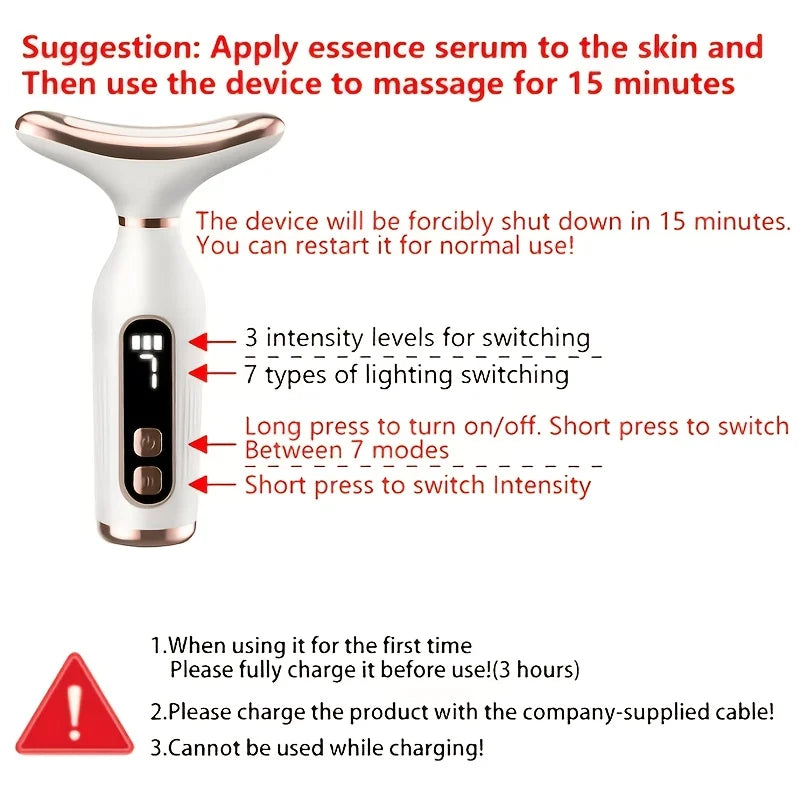 Masajeador Facial y de cuello con luz LED de 7 colores, dispositivo de belleza Facial EMS, pantalla LCD, herramienta de Estiramiento Facial antienvejecimiento para reafirmar la piel
