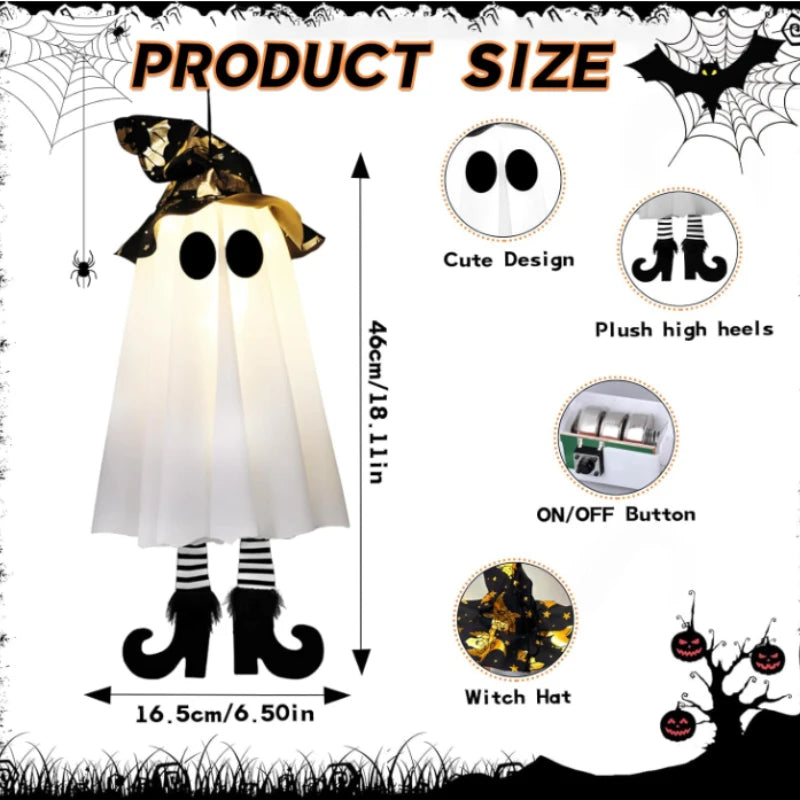 Decoración colgante de fantasma de mago con luz LED de Halloween, lámpara de fantasma de bruja aterradora con luz intermitente, adorno alimentado por batería