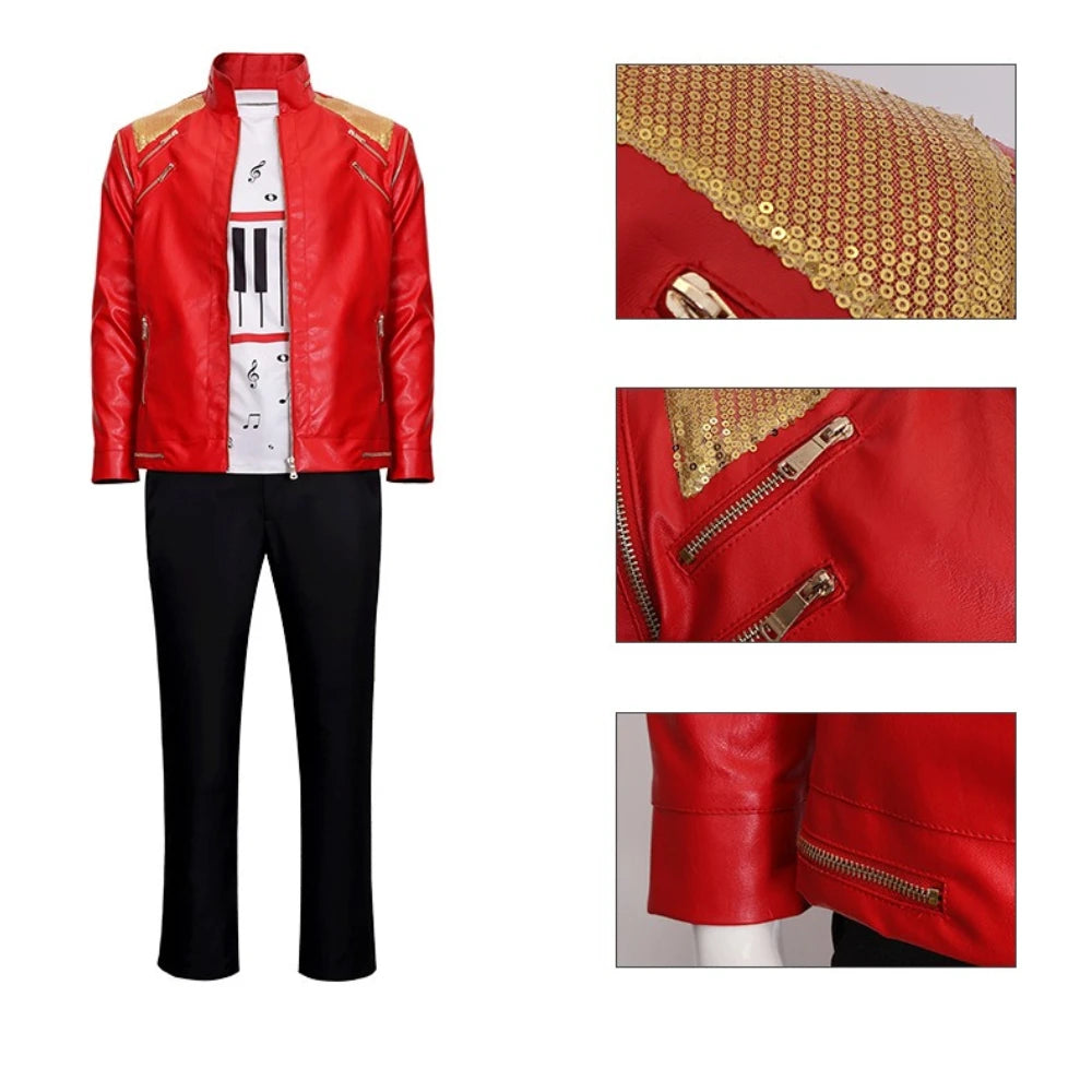 Punk rojo cremallera Michael Beat It disfraces de imitación chaqueta de estilo de moda prendas de vestir abrigo Casual traje de escenario de Navidad de Halloween
