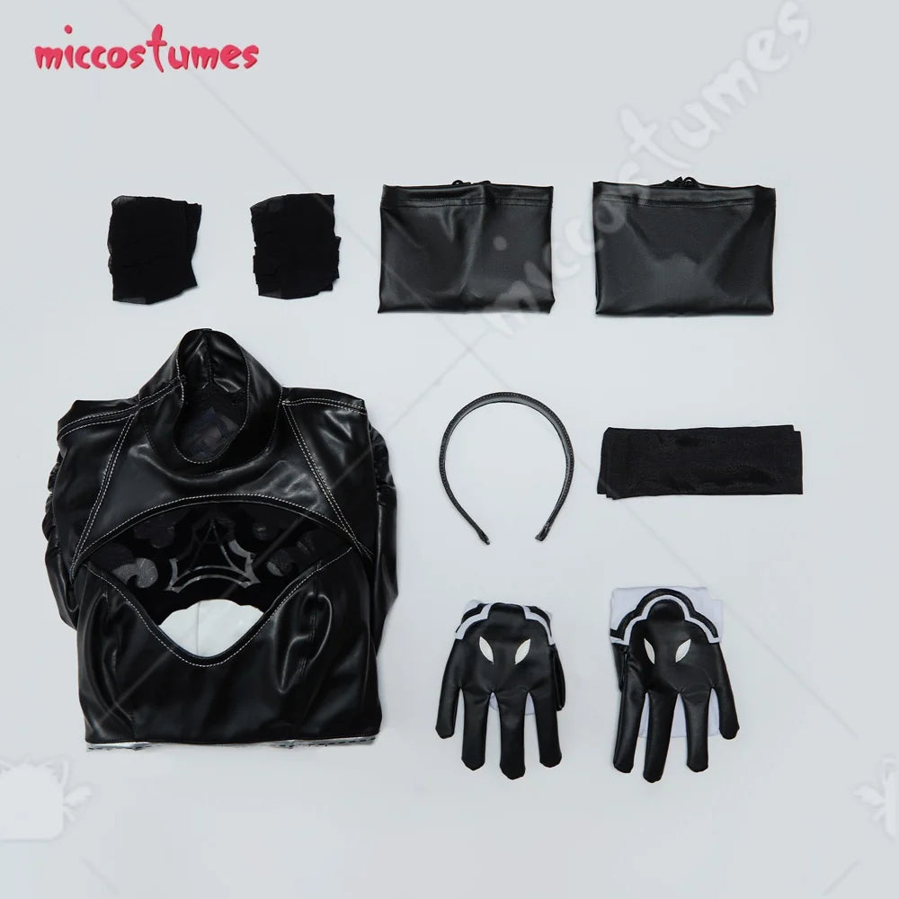 【Ready for Ship】Miccostumes Women's Black Gothic Cosplay Costume Auto Bodysuit with Gloves and Eye Patch for Halloween