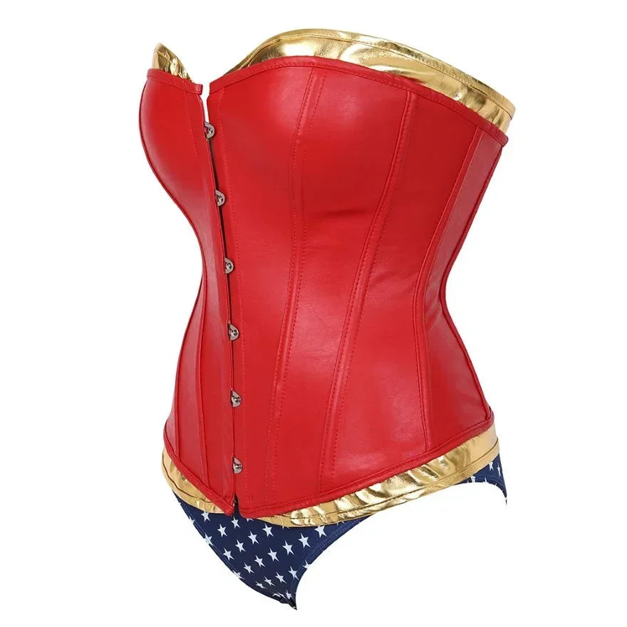 Corsé Steampunk de piel sintética para mujer con pantalones cortos con cordones Ovebust Bustier disfraz de superhéroe de Halloween de talla grande