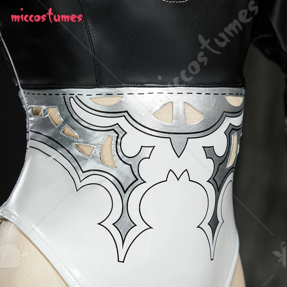 【Ready for Ship】Miccostumes Women's Black Gothic Cosplay Costume Auto Bodysuit with Gloves and Eye Patch for Halloween
