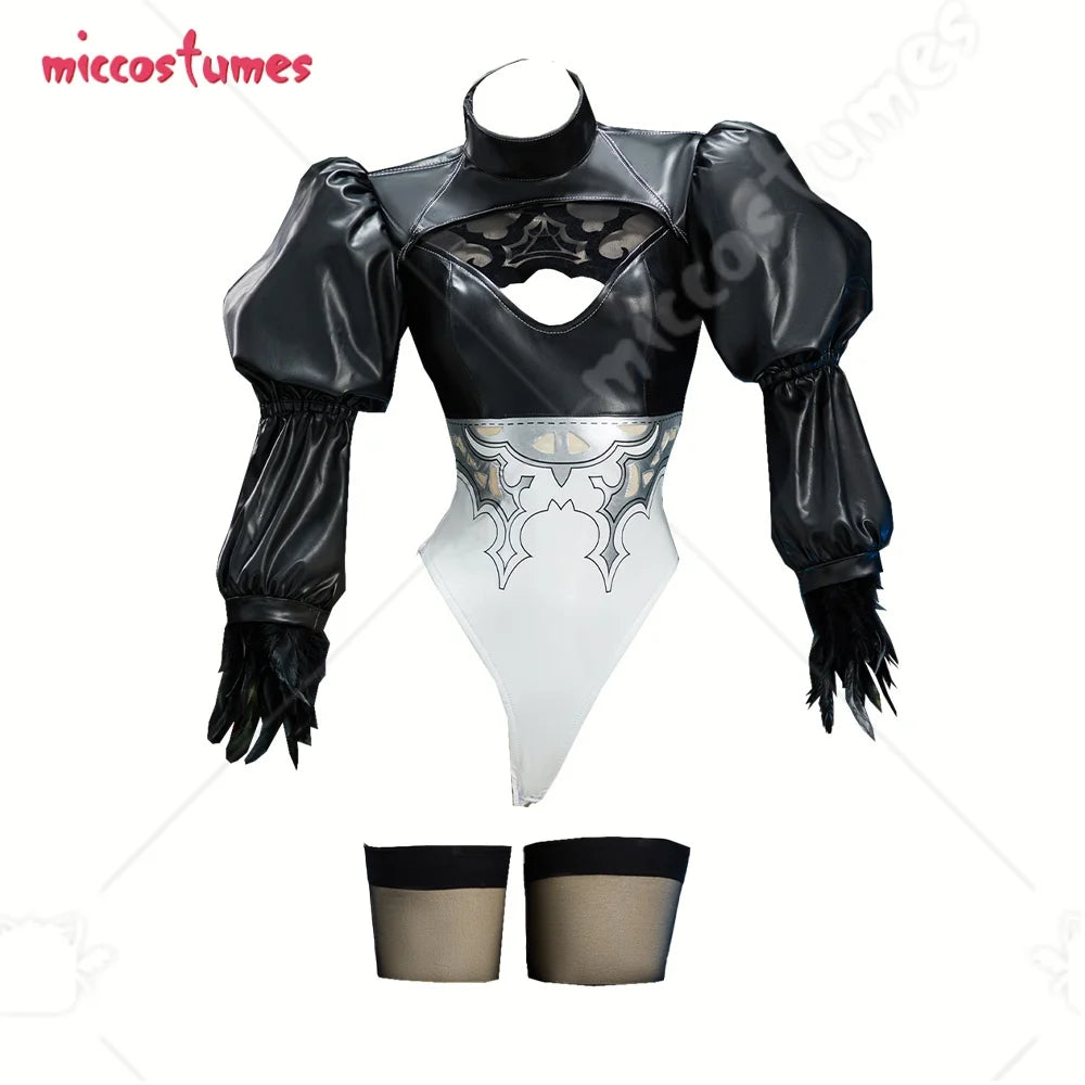 【Ready for Ship】Miccostumes Women's Black Gothic Cosplay Costume Auto Bodysuit with Gloves and Eye Patch for Halloween
