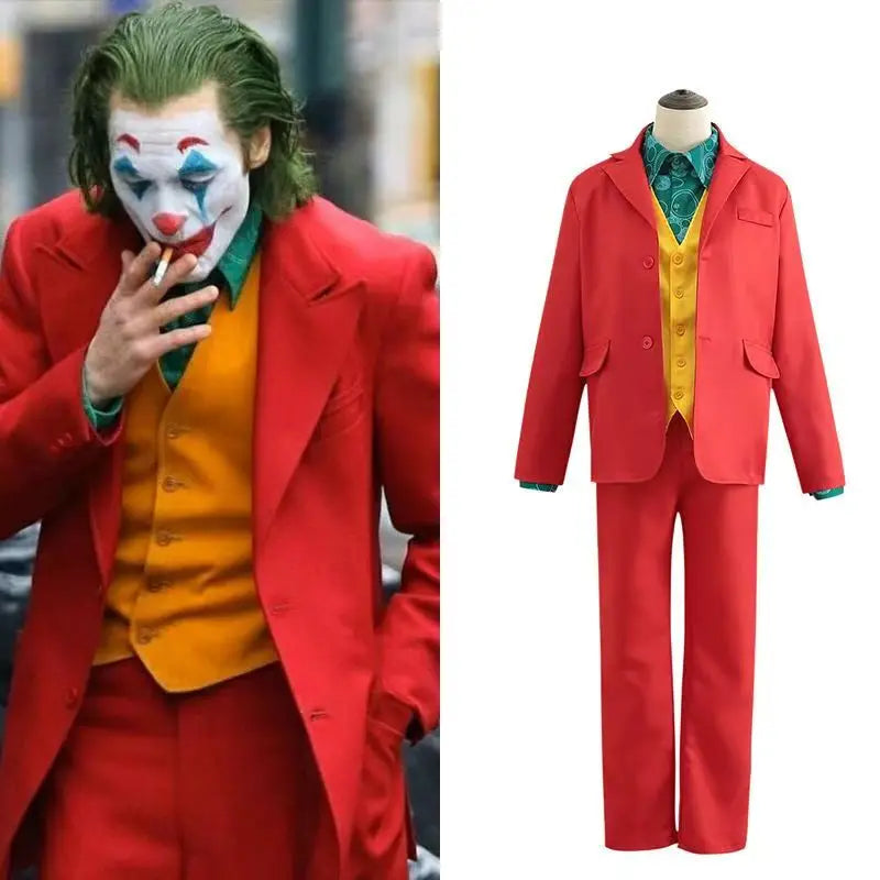 oker Conjunto de disfraces de cosplay - Joaquin Phoenix Arthur Fleck Clown Traje bañado en rojo con peluca verde - Conjunto de uniforme personalizado