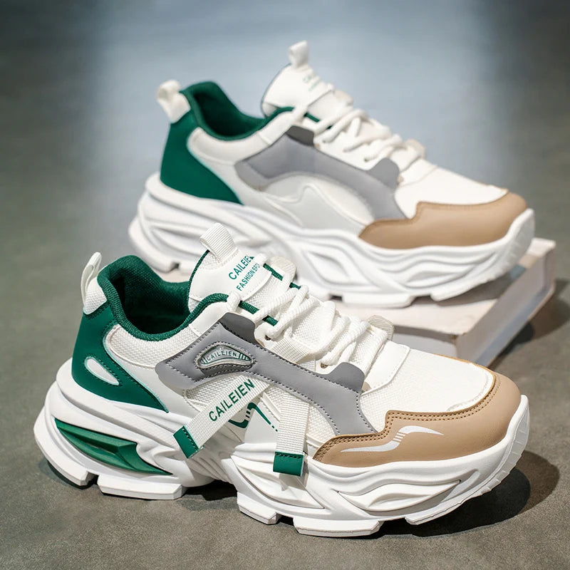 Men's Thick sole casual sneakers four seasons breathable lightweight soft-sole outdoor running shoes students speed sports shoes