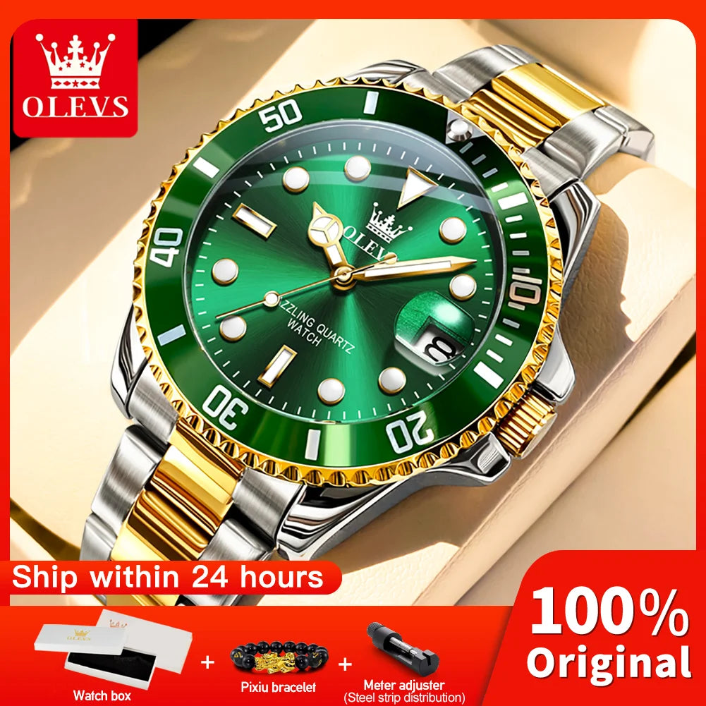 OLEVS 5885 Man Watch Original Brand Waterproof Quartz Watch Stainless Steel Strap Automatic Date Mens Gifts Watches For Man