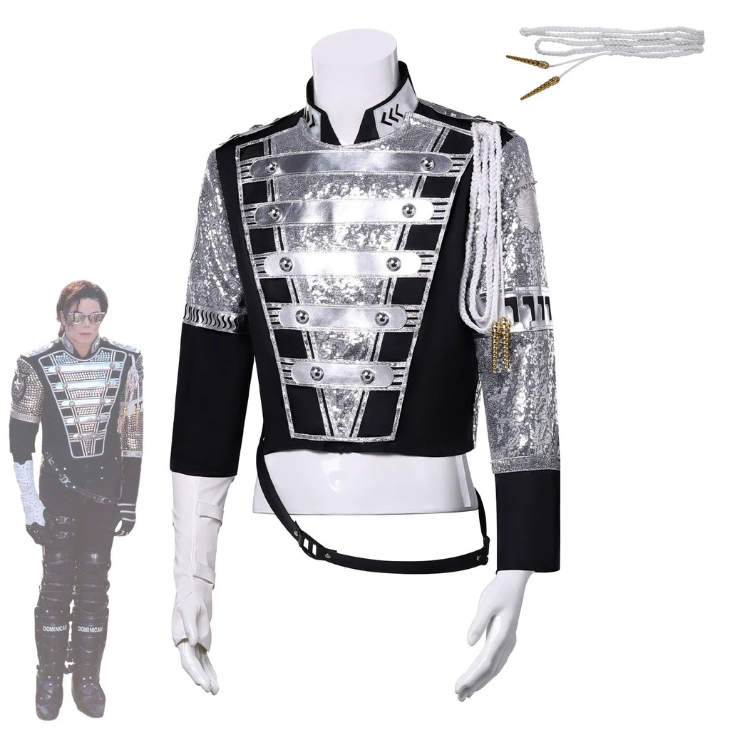 Michael MJ Punk Cosplay Jackson chaqueta militar Cool Gaorgeous Teaser abrigo plateado prendas de vestir exteriores para la película de colección