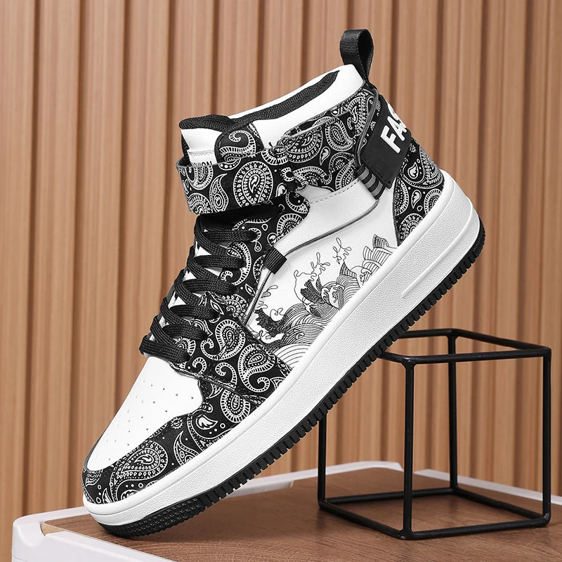 Mens Board Shoes 2025 New High Cut Thick Sole Height Increasing Street Trend Casual Shoes Flat Comfortable Sneakers for Men