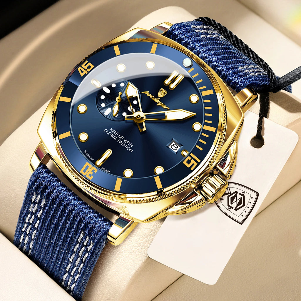 POEDAGAR Top Original Male Wristwatch Luminous Waterproof Date Fashion Men Clock Nylon Leather Quartz Men's Watches Reloj Hombre