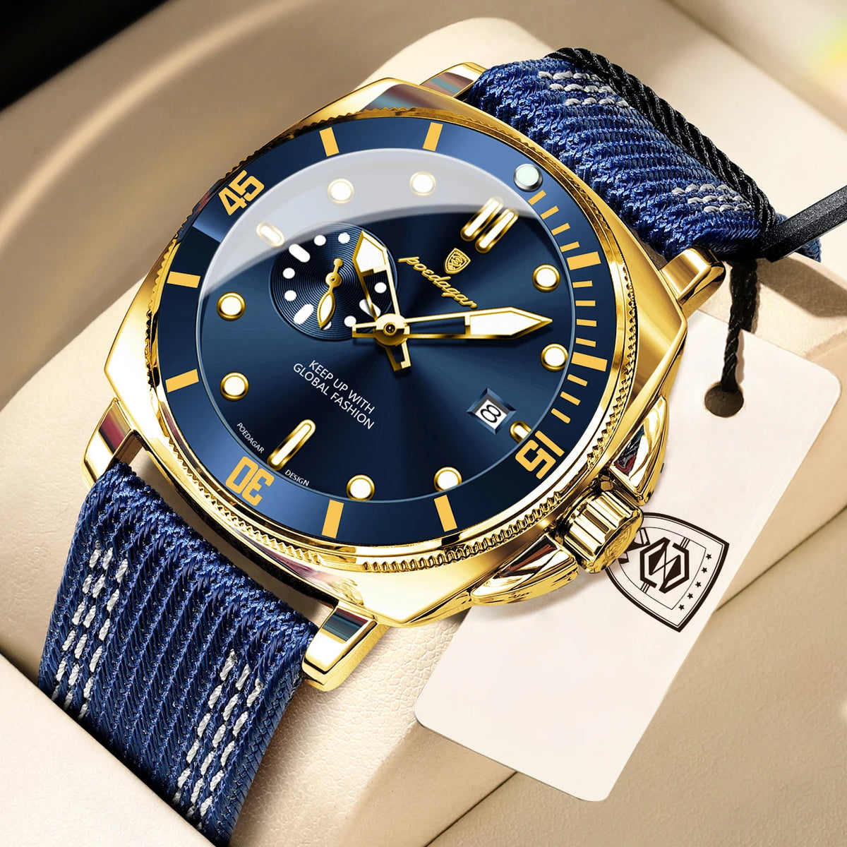 POEDAGAR Top Original Male Wristwatch Luminous Waterproof Date Fashion Men Clock Nylon Leather Quartz Men's Watches Reloj Hombre