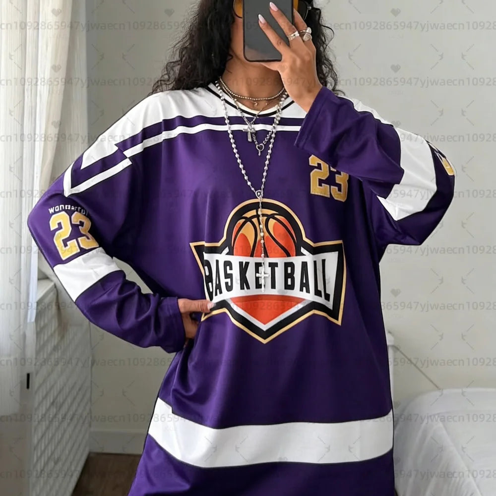 Wonderful 23 V-Neck Loose Long Sleeve Sports Jersey Women Breathable Long Sleeves T-Shirt Oversize V-Neck Basketball T Shirt