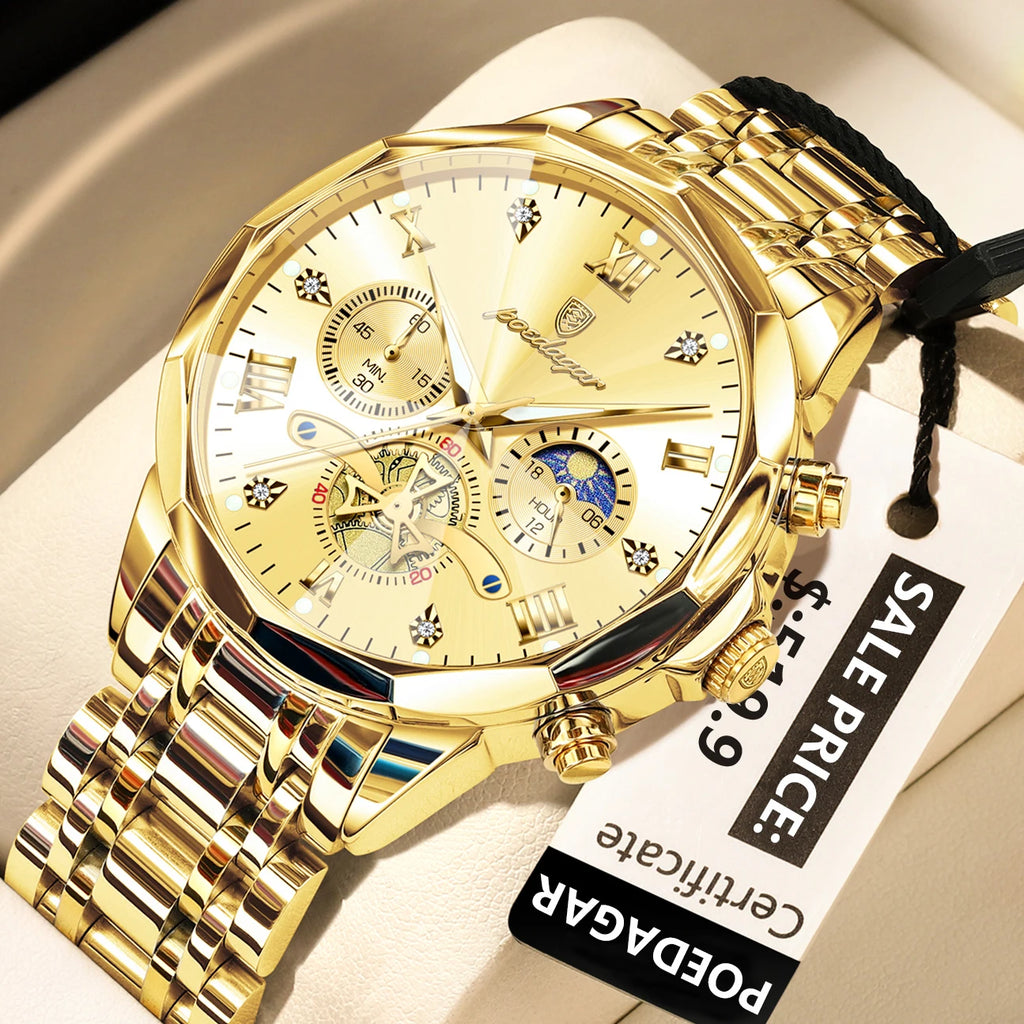 POEDAGAR Luxury Men Watch Top Original Waterproof Luminous Chronograph Man Wristwatch Stainless Steel Quartz Men's Watches Reloj
