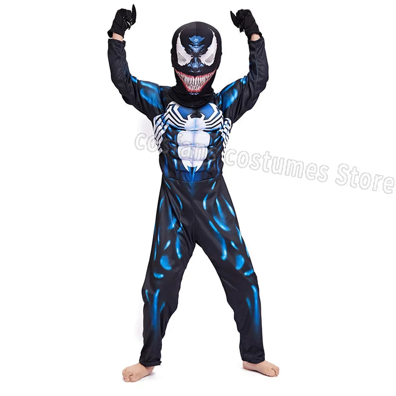 Superhero Black Spider Venom Costume Ghost Costume Onesie 3D Spandex Unisex Jumpsuit Bodysuit Halloween Cosplay