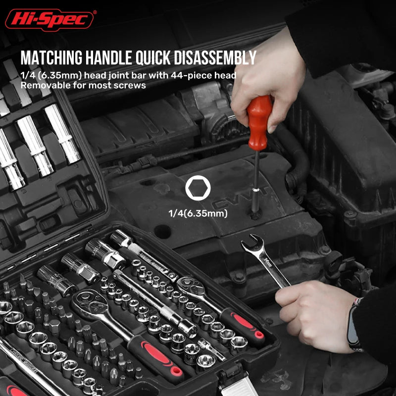 Hi-Spec 216pcs Mechanical Tool Box Hand Tool Kit Mixed Wrenches 1/2" 1/4" 3/8" Socket Set Garage Auto Repair Tool Set
