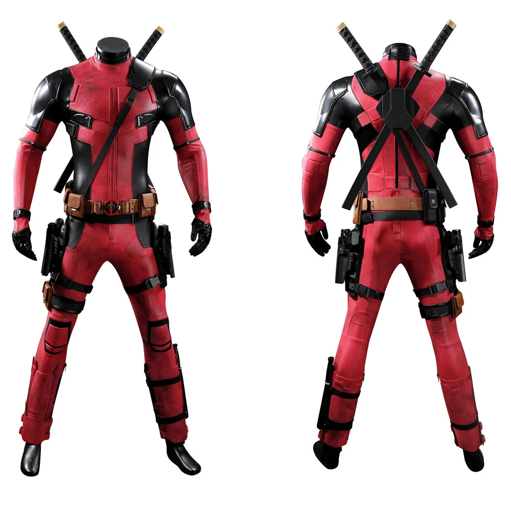 High Quality Red Wade Wilson Cosplay Costume Man Jumpsuit Headgear Accessories Outfit Full Set and Individual Items Are Sold