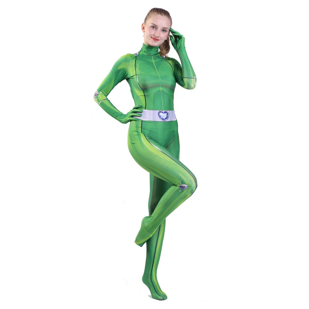 Disfraz de Cosplay de Totally Spies para mujeres y adultos, mono con estampado 3D de trébol Ewing Zentai, mono de Cosplay de Alexandra para Halloween