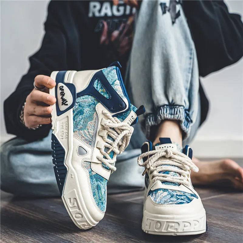 Men's high-top Korean trend sports casual shoes four seasons soft-sole anti-slip outdoor sports board shoes flat walking shoes