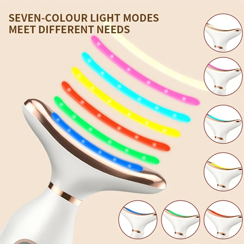 Masajeador Facial y de cuello con luz LED de 7 colores, dispositivo de belleza Facial EMS, pantalla LCD, herramienta de Estiramiento Facial antienvejecimiento para reafirmar la piel
