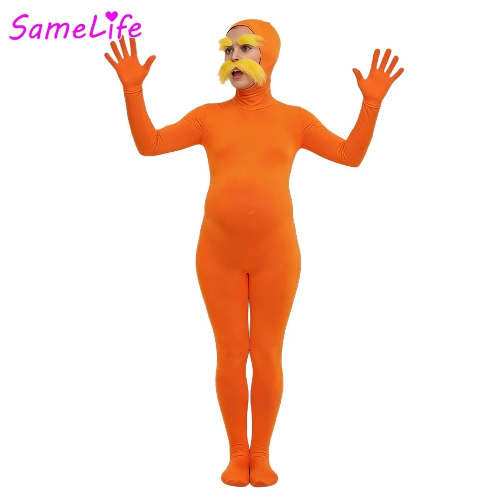 Orange Lorrax Cosplay Fantasy Clothing Seuss Cartoon Women Men Costume Disguise Halloween Male Roleplay Fantasia Party Outfits
