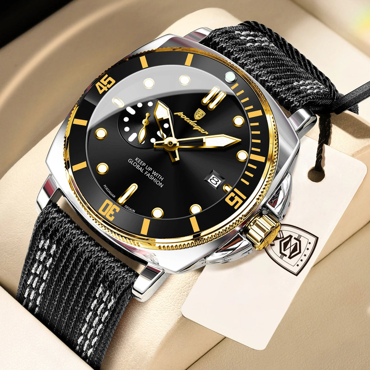 POEDAGAR Top Original Male Wristwatch Luminous Waterproof Date Fashion Men Clock Nylon Leather Quartz Men's Watches Reloj Hombre