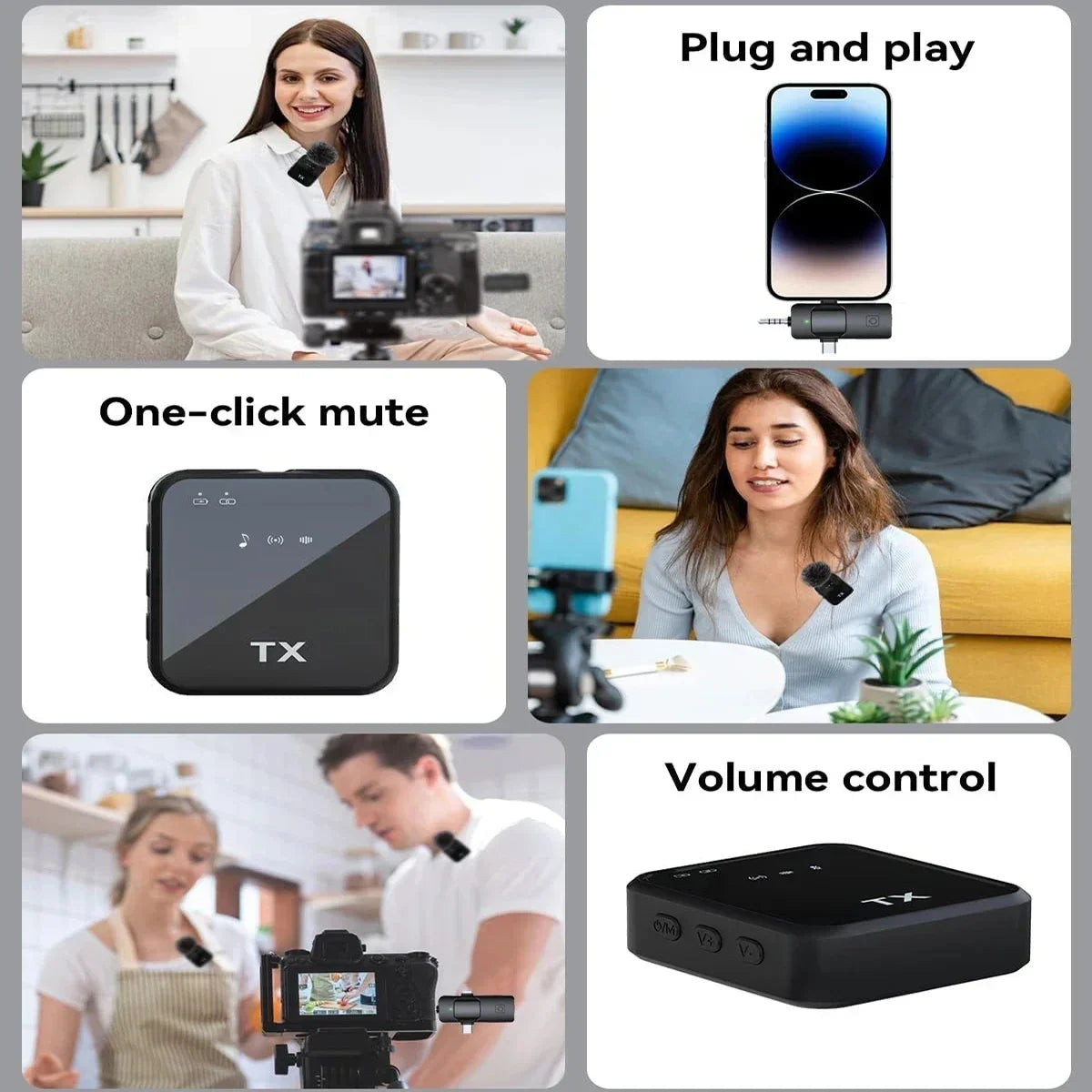 Micrófono Lavalier inalámbrico para cámara, iPhone, Android, micrófono con reverberación de sonido, grabación de vídeo, Podcast, micrófono con Clip de reducción de ruido