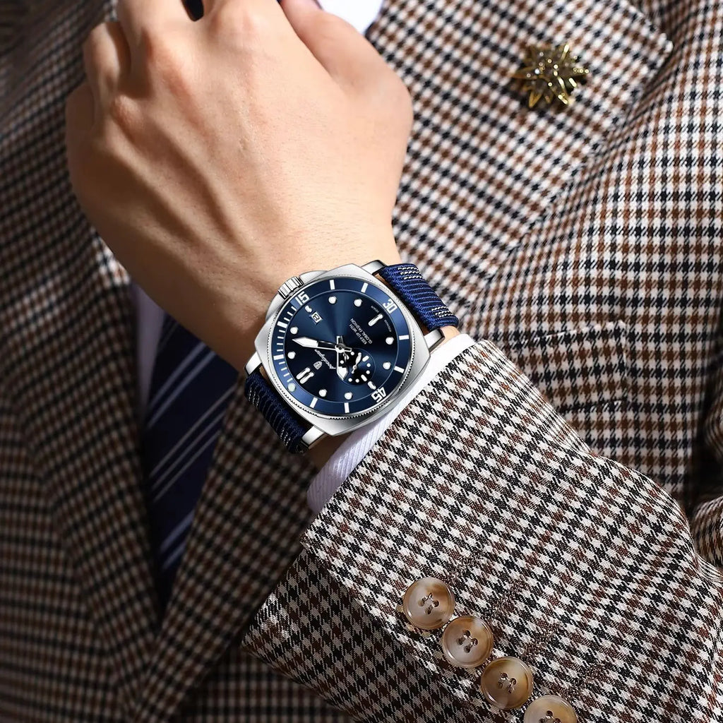 POEDAGAR Top Original Male Wristwatch Luminous Waterproof Date Fashion Men Clock Nylon Leather Quartz Men's Watches Reloj Hombre