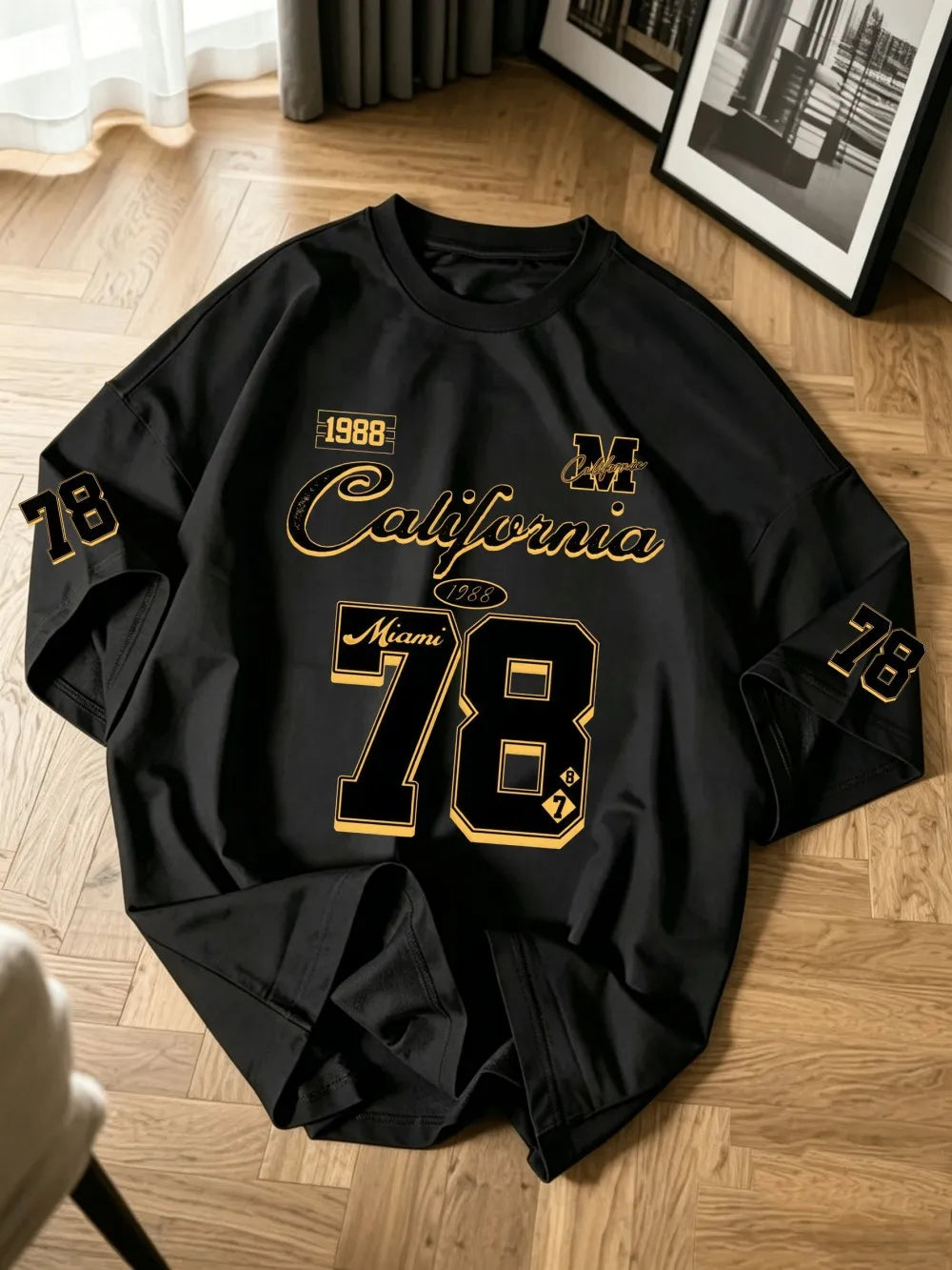 New Men's Summer Retro 1988 California Letter Print micro Elastic Breathable Round Neck T-Shirt Outdoor Casual Sports Top