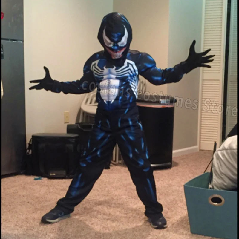 Superhero Black Spider Venom Costume Ghost Costume Onesie 3D Spandex Unisex Jumpsuit Bodysuit Halloween Cosplay