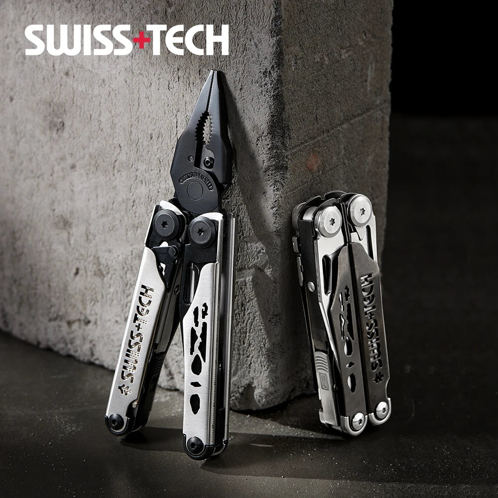 SWISS TECH Multifunctional Folding Pliers 37 in 1 Pocket Knife Portable EDC Tools Kit Set Replaceable Parts Outdoor Camping Gear