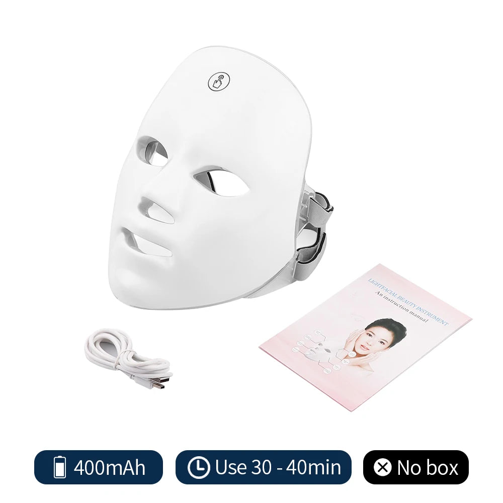 Máscara LED Facial recargable, máscara de belleza de fotones LED de 7 colores, rejuvenecimiento de la piel, estiramiento Facial en casa, blanqueamiento, cuidado de la piel, máscara de belleza