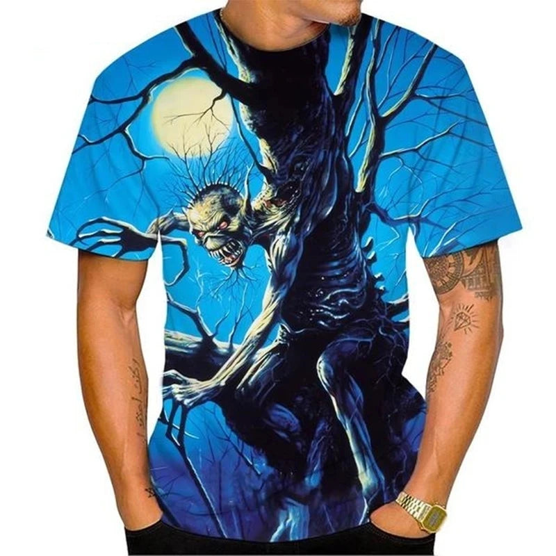 Hot Selling New Product 3D Printed Men's T-shirt Rock Music Round Neck Short Sleeved Heavy Metal Fashion Casual Short Sleeved