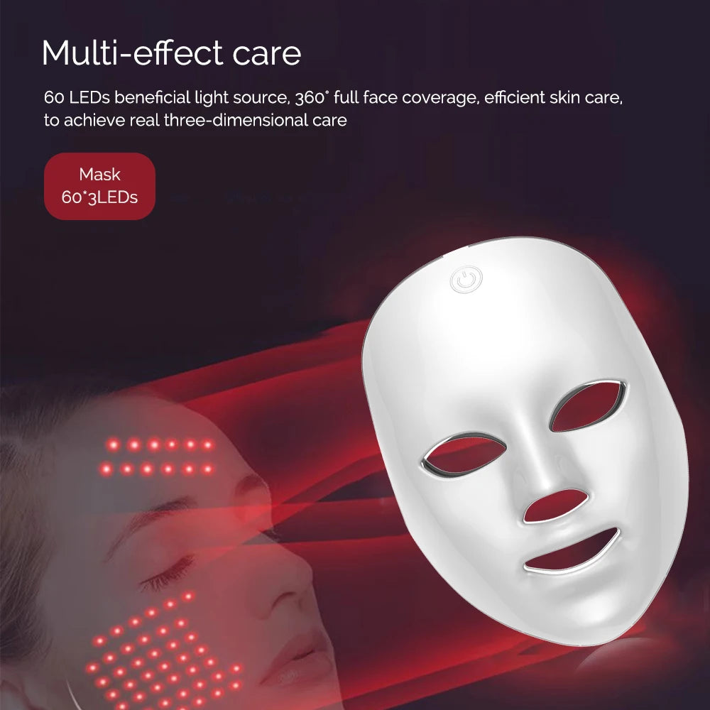 Máscara LED Facial recargable, máscara de belleza de fotones LED de 7 colores, rejuvenecimiento de la piel, estiramiento Facial en casa, blanqueamiento, cuidado de la piel, máscara de belleza