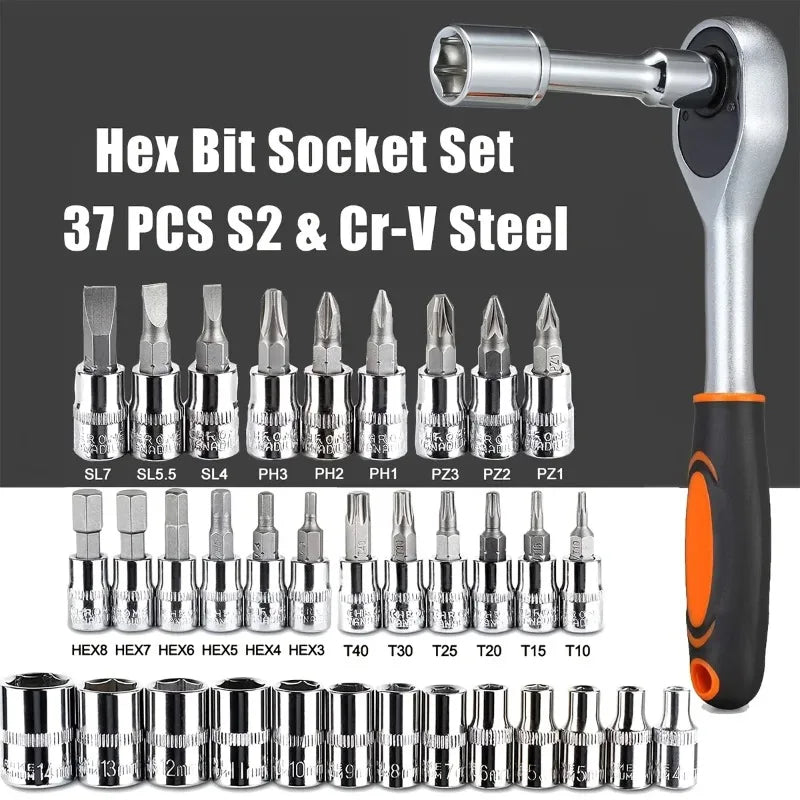 46-piece socket wrench set for auto repair kit - small fly 1/4 ratchet wrench set for household hardware maintenance