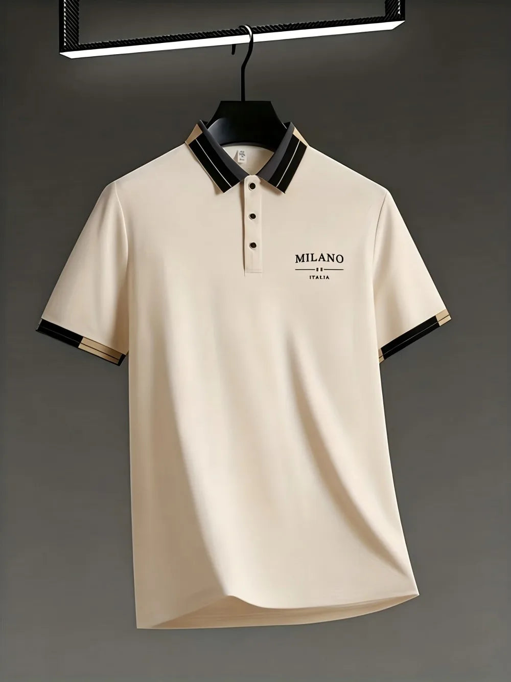 American Style New Men's Summer Italian Striped Letter Print Soft and Breathable Polo Short Sleeved T-Shirt Outdoor Urban Casual