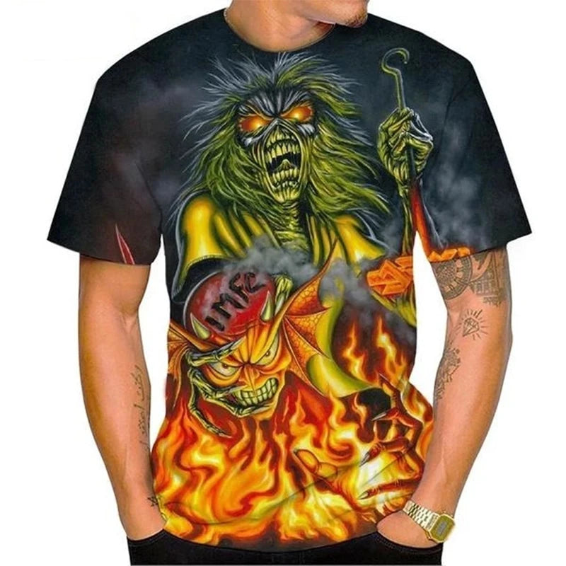 Hot Selling New Product 3D Printed Men's T-shirt Rock Music Round Neck Short Sleeved Heavy Metal Fashion Casual Short Sleeved