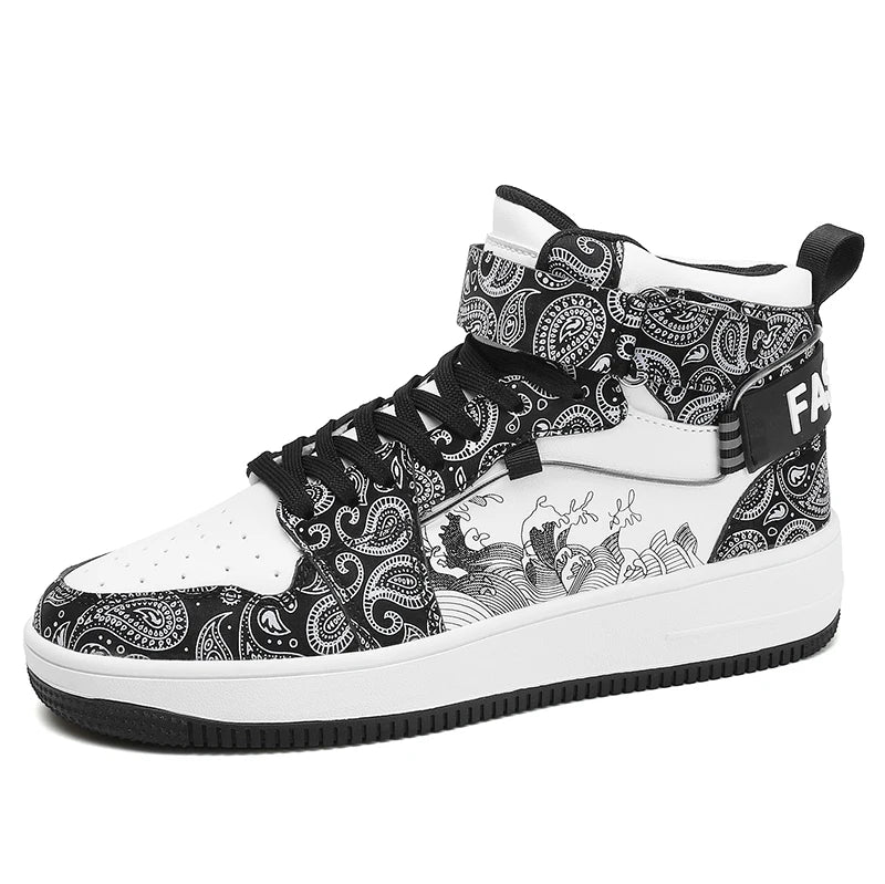 Mens Board Shoes 2025 New High Cut Thick Sole Height Increasing Street Trend Casual Shoes Flat Comfortable Sneakers for Men