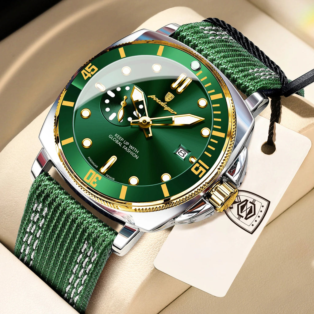 POEDAGAR Top Original Male Wristwatch Luminous Waterproof Date Fashion Men Clock Nylon Leather Quartz Men's Watches Reloj Hombre