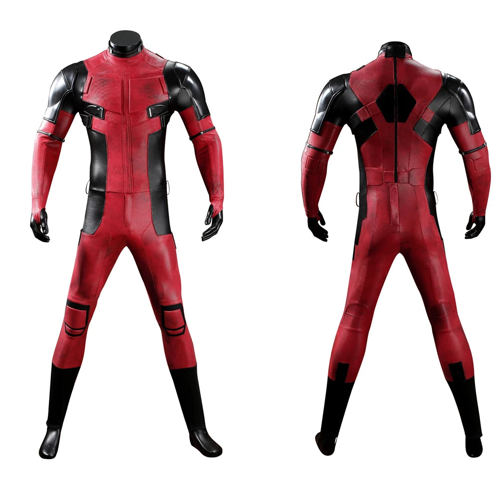 High Quality Red Wade Wilson Cosplay Costume Man Jumpsuit Headgear Accessories Outfit Full Set and Individual Items Are Sold