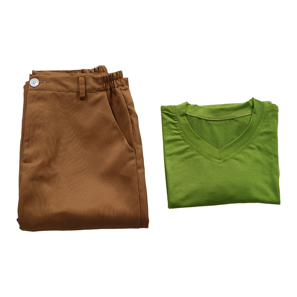 Disfraz de Cosplay Shaggy para hombres adultos, camisa de manga corta con cuello en V verde y pantalones marrones, traje de Halloween