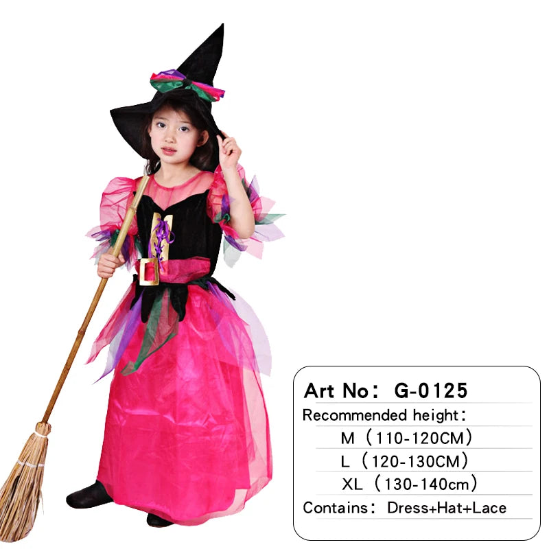 Disfraces de personajes de brujas de Halloween: hermosos vestidos para niñas, juegos de rol infantiles como No broomthe Devil Queen, Witch Carnival