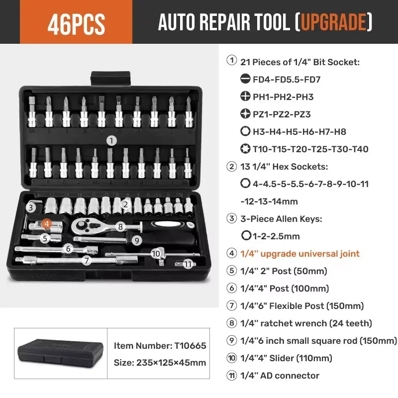 Hi-Spec 216pcs Mechanical Tool Box Hand Tool Kit Mixed Wrenches 1/2" 1/4" 3/8" Socket Set Garage Auto Repair Tool Set
