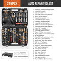 Hi-Spec 216pcs Mechanical Tool Box Hand Tool Kit Mixed Wrenches 1/2" 1/4" 3/8" Socket Set Garage Auto Repair Tool Set