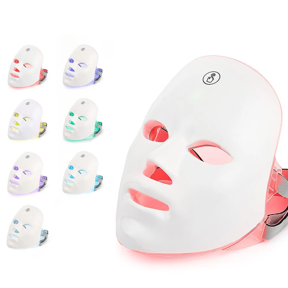 Mascarilla Facial Led de 7 colores con cuello, mascarilla de terapia de luz roja para reafirmar la piel, estiramiento, antienvejecimiento, bioluz, blanqueamiento de belleza para el hogar