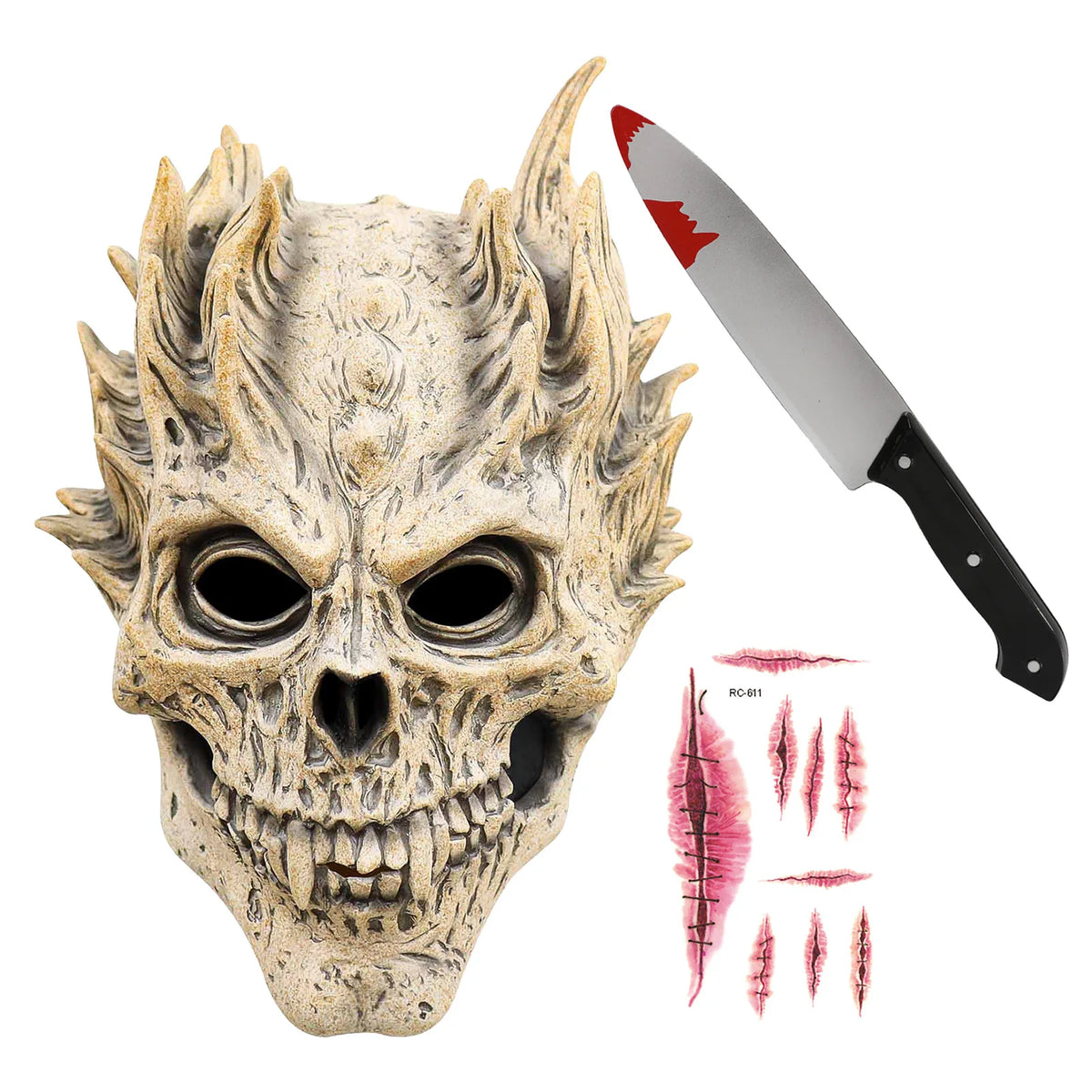 Halloween Skull Mask Skeleton Mask Full Head Demon Skull Masks Knife Outfit Scary Cosplay Party Props For Adult