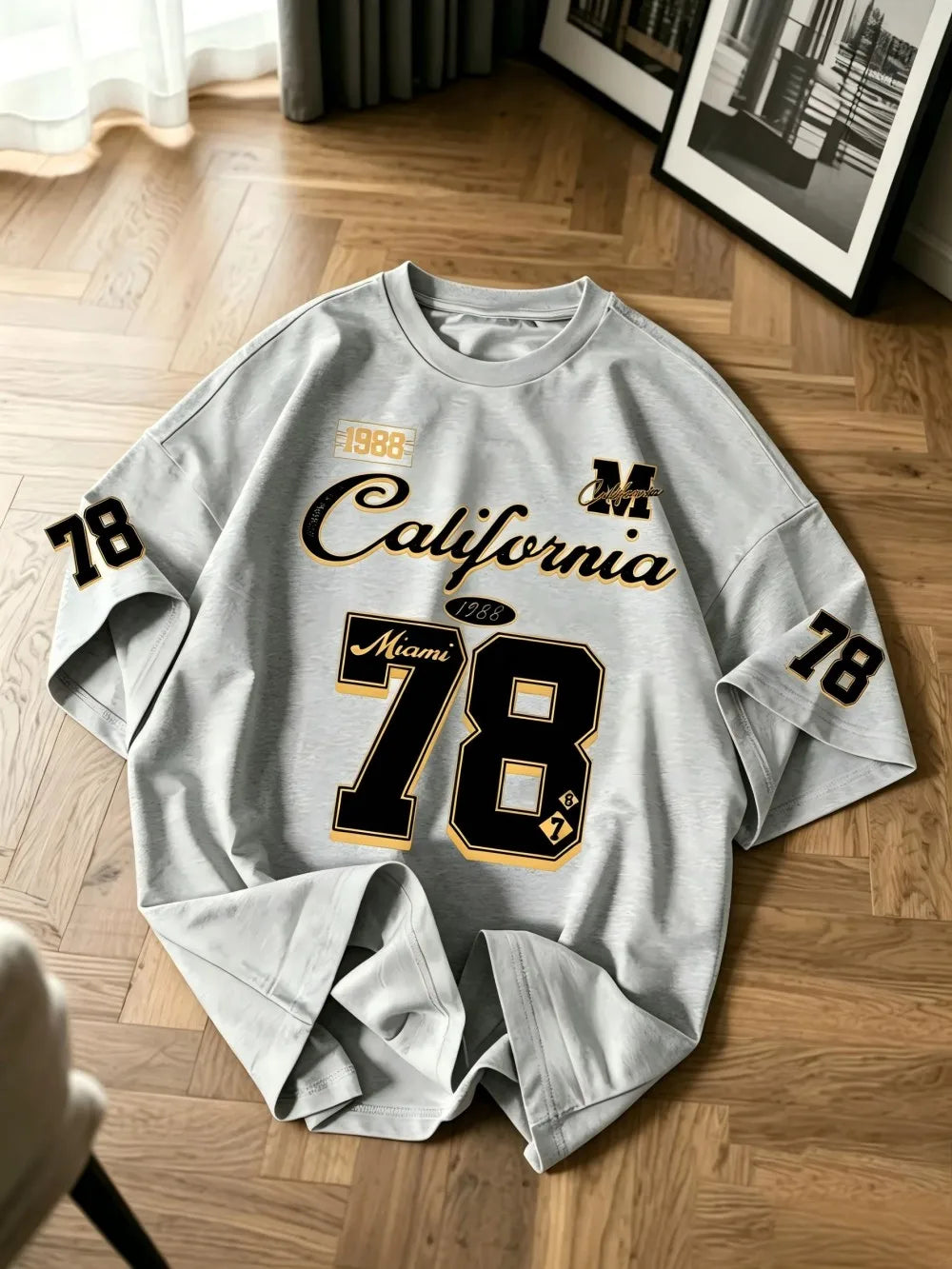 New Men's Summer Retro 1988 California Letter Print micro Elastic Breathable Round Neck T-Shirt Outdoor Casual Sports Top