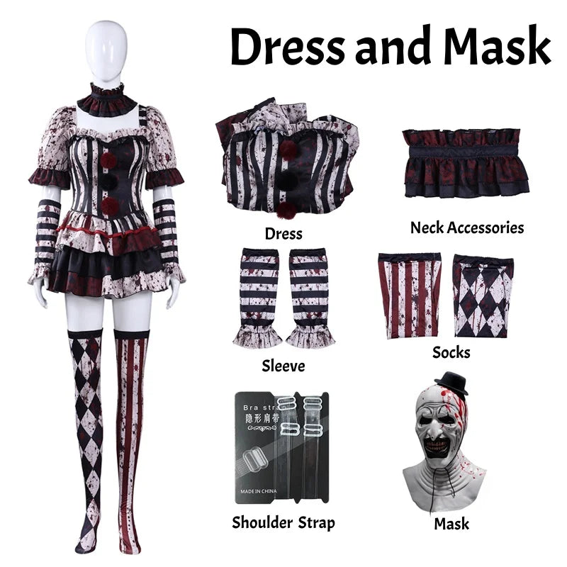 Terrifier Art The Clown Cosplay Costume Horror Joker Clown Suit Full Set Halloween Party Role Play Outfit for Men Women